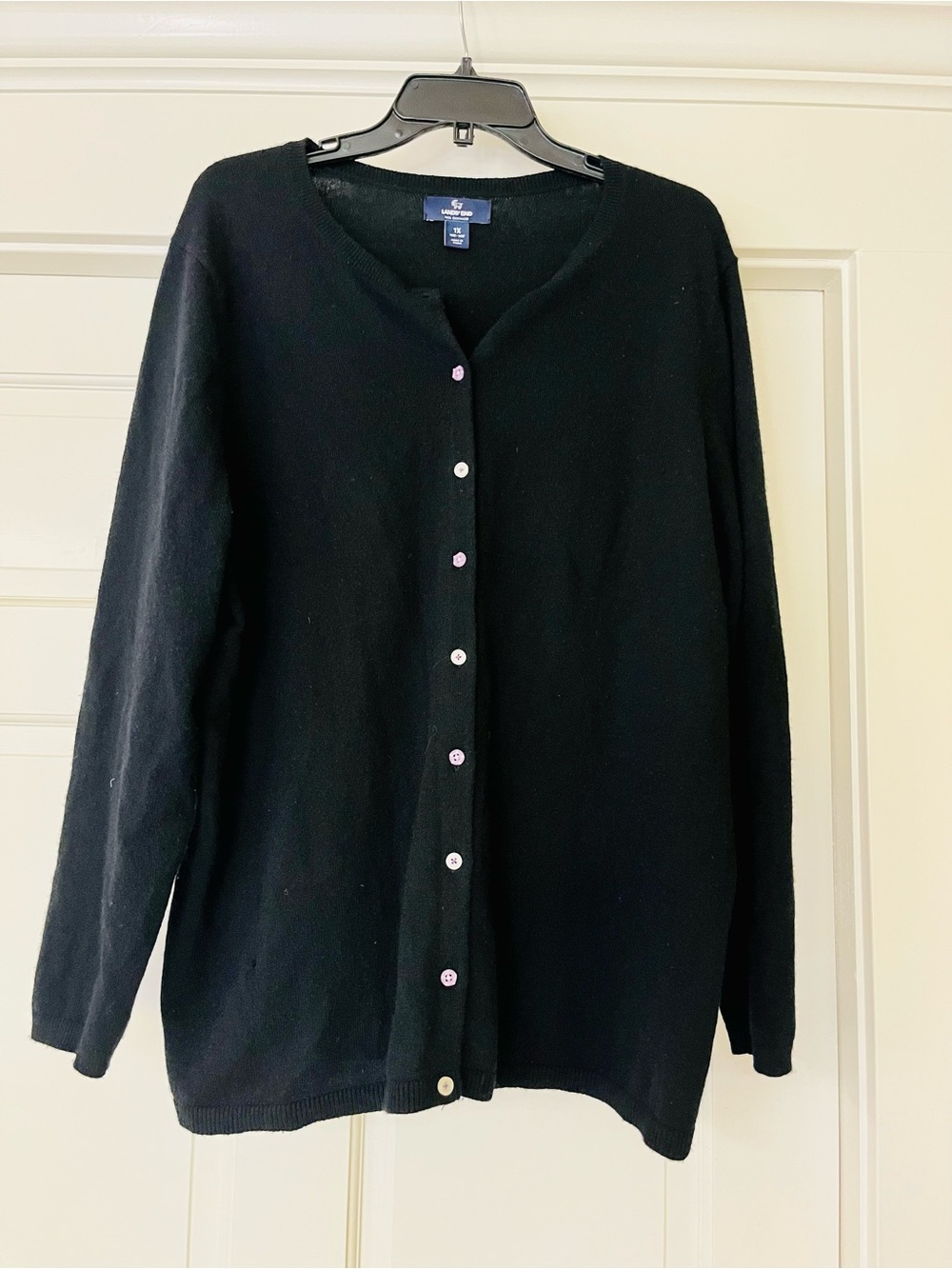 Lands' End Black Cashmere Button-Up Cardigan w/ Distinctive Buttons - 1X!